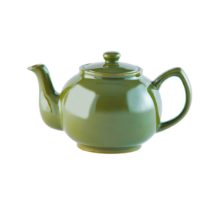Théière vert olive brillant Price & Kensington en céramique. Théière d'une capacité de 1,1 L ou 0,45 L soit 6 ou 2 tasses à thé. Grand choix de couleurs, avec ou sans filtre inox.